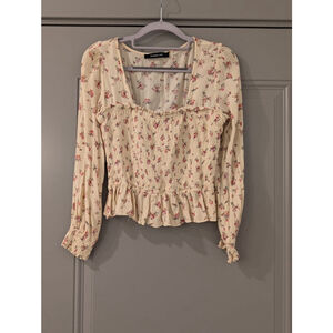 Women's SUGAR + LIP2 Cream Floral Smocked Blouse S